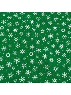 Green Cotton Fabric 17 x 44" White Snowflake Print Winter Sewing Quilting